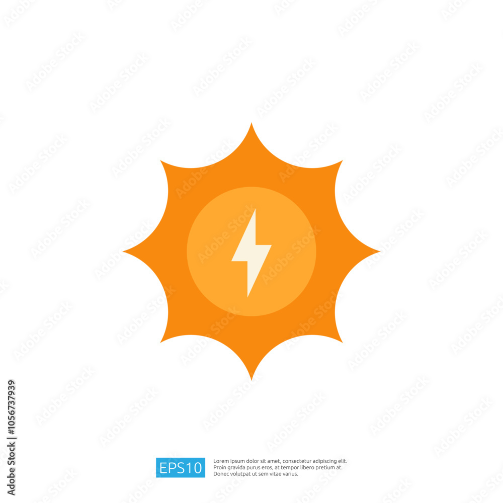 A simple graphic illustration of a sun with a lightning bolt in the center, symbolizing energy or power. A simple graphic illustration of a sun with a lightning bolt in the center, symbolizing energy or power.