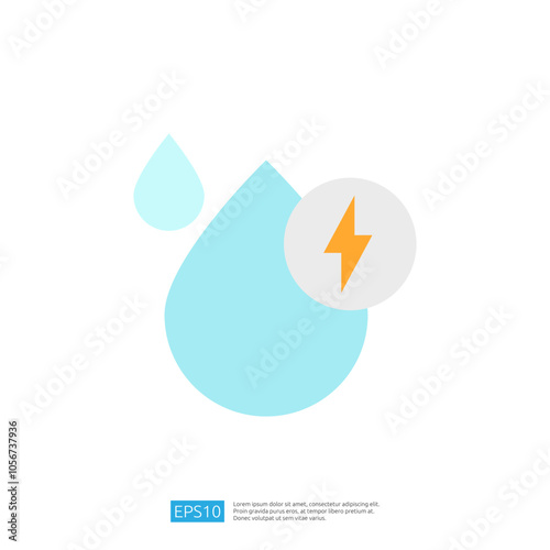 The image features a light blue water droplet alongside a lightning bolt icon in a circular background, suggesting themes of energy and water.