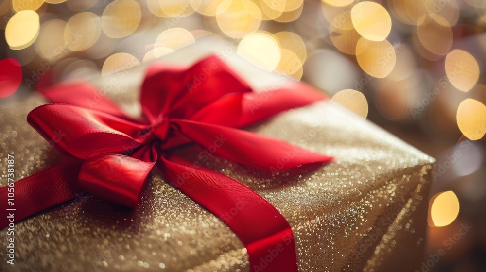 Festive ribbon and bow on a beautifully wrapped Christmas gift. Festive ribbon and bow on a beautifully wrapped Christmas gift.