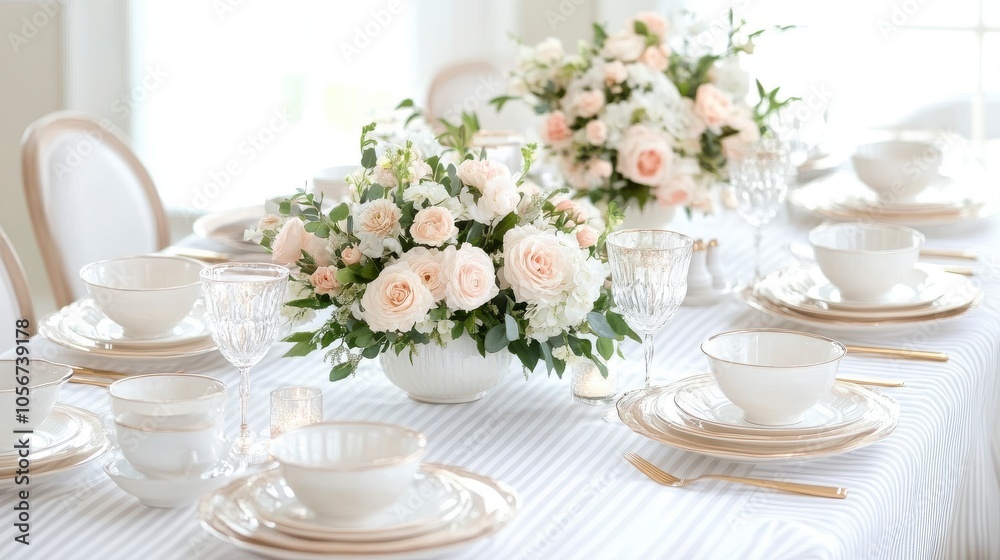 Elegant Dining Table with Floral Arrangements Elegant Dining Table with Floral Arrangements