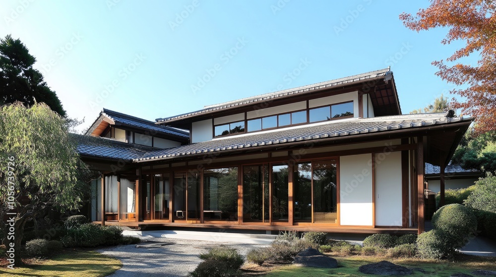 Tranquil Japanese House with Garden Landscape Tranquil Japanese House with Garden Landscape