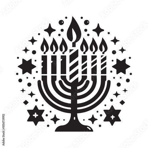 Hanukkah candle silhouette vector. Hanukkah candle icon. Hanukkah menorah logo symbol design on a white background