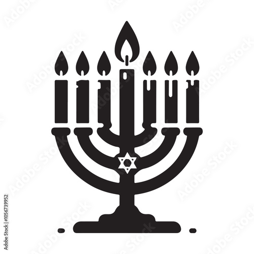 Hanukkah candle silhouette vector. Hanukkah candle icon. Hanukkah menorah logo symbol design on a white background