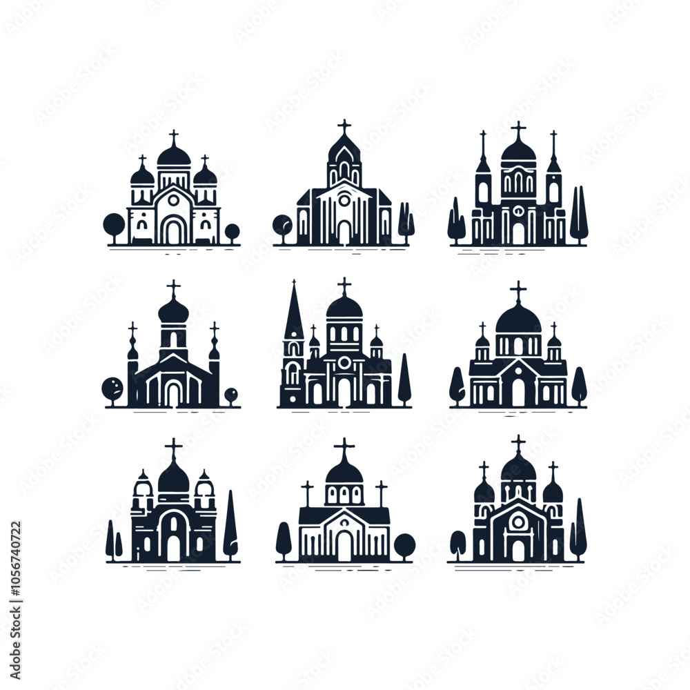 Fototapeta premium church silhouette set vector illustration