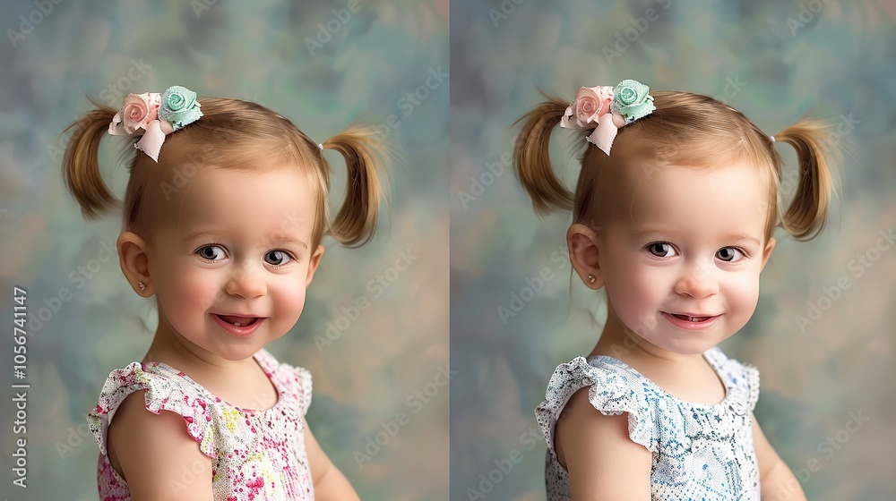 Portraits of Two Little Sisters - a delightful and heartwarming visual. The image showcases the special bond between siblings in a playful and charming manner. Portraits of Two Little Sisters - a delightful and heartwarming visual. The image showcases the special bond between siblings in a playful and charming manner.