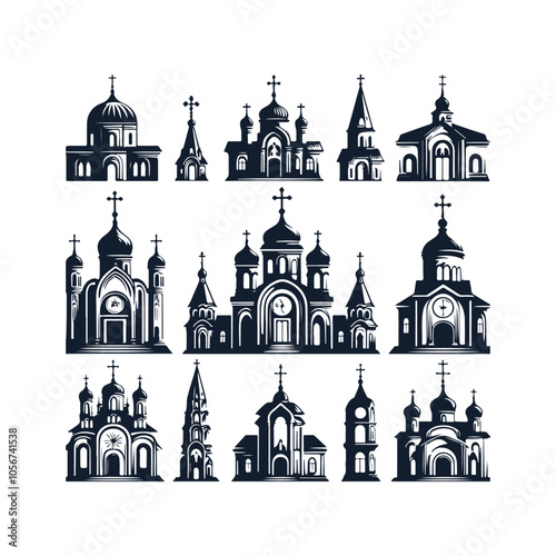 church silhouette set vector illustration