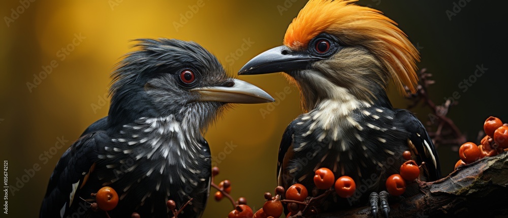 Fototapeta premium Two Hornbills in Love Amidst Nature's Beauty
