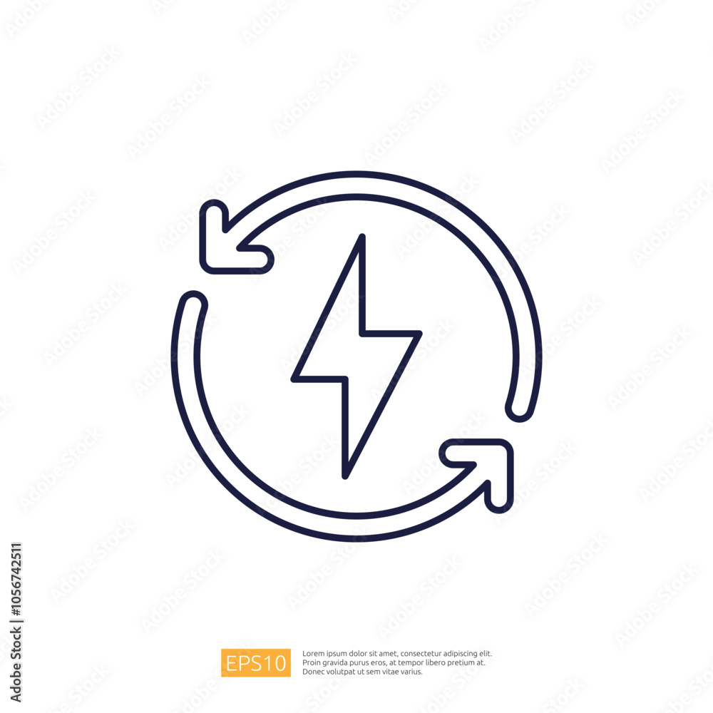 A simple graphic illustration of a circular arrow design with a lightning bolt in the center, symbolizing energy or power recycling. A simple graphic illustration of a circular arrow design with a lightning bolt in the center, symbolizing energy or power recycling.