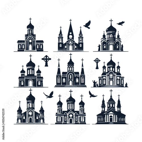 church silhouette set vector illustration