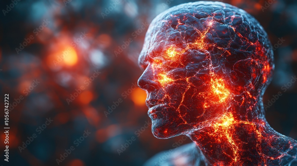A glowing, abstract representation of a human head. A glowing, abstract representation of a human head.