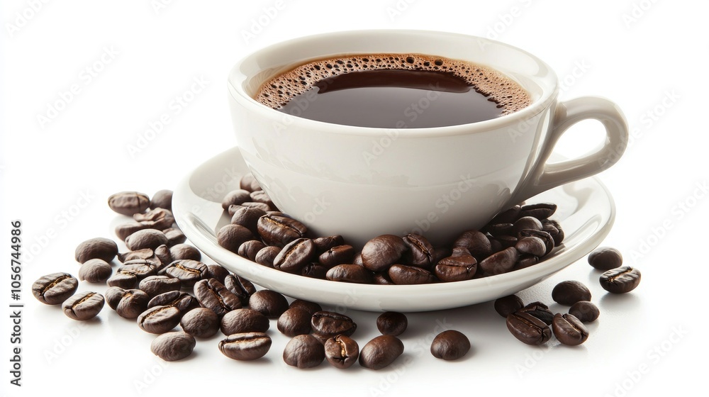 Cup Of Coffee And Beans On White Background Cup Of Coffee And Beans On White Background