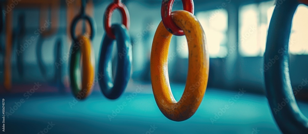 Gymnastic Rings In Gym Closeup Gymnastic Rings In Gym Closeup