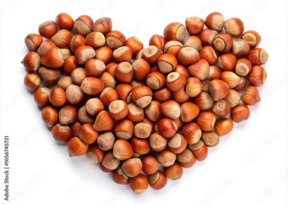 Organic hazelnuts create a heart shape on a pristine white surface, representing love and health, making it an ideal visual for wellness and affection themes. Organic hazelnuts create a heart shape on a pristine white surface, representing love and health, making it an ideal visual for wellness and affection themes.