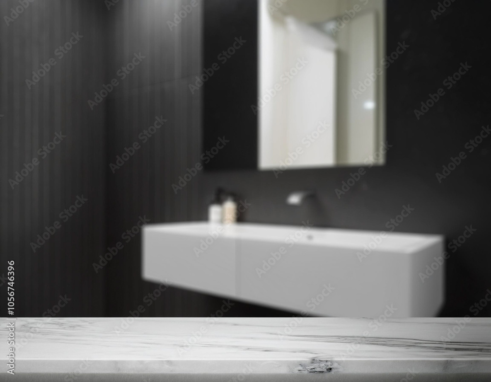 Fototapeta premium Blurred Modern Bathroom Marble Tabletop - Ideal for Product Montage