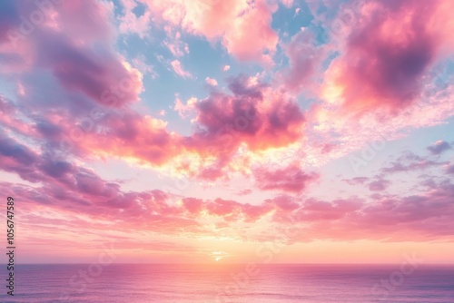 Breathtaking sunset skies over the ocean with a brilliant pink horizon - a beautiful perspective of romantic atmospheres and striking sunsets for nature lovers and travel aficionados