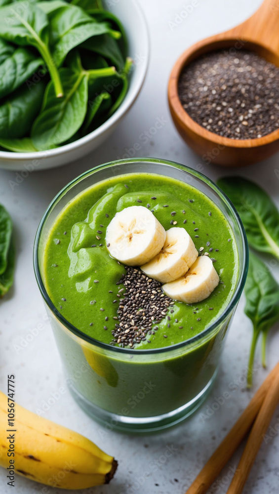 Organic Green Smoothie with Spinach Banana and Chia Seeds Organic Green Smoothie with Spinach Banana and Chia Seeds