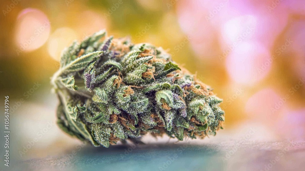 Close-up of a cannabis flower with vibrant green and purple hues, Close-up of a cannabis flower with vibrant green and purple hues,