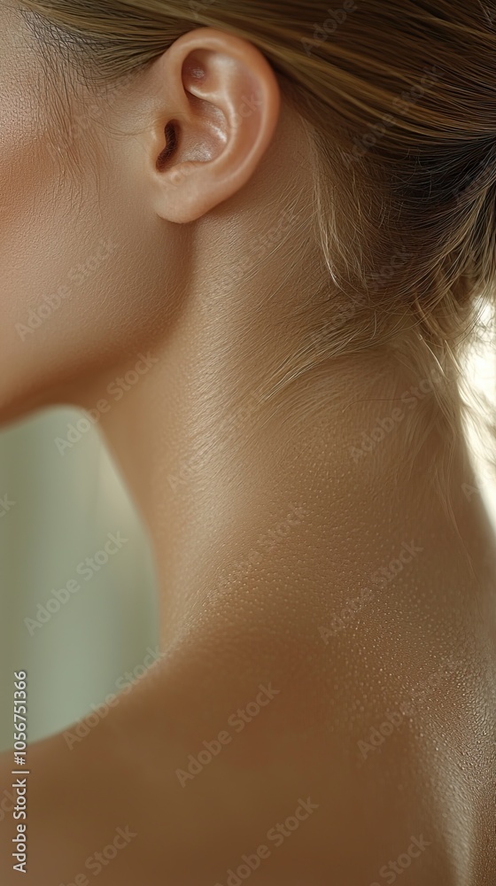 A macro shot of the back of a European woman with perfect, velvety skin. The focus is on the beautiful curves of her back, generative ai A macro shot of the back of a European woman with perfect, velvety skin. The focus is on the beautiful curves of her back, generative ai