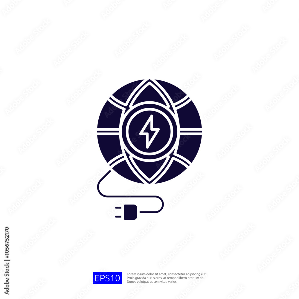 A stylized lifebuoy with a lightning bolt and a plug, symbolizing safety and energy, possibly related to electrical safety or emergency power. A stylized lifebuoy with a lightning bolt and a plug, symbolizing safety and energy, possibly related to electrical safety or emergency power.