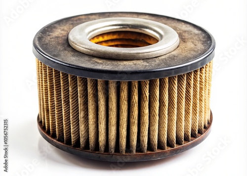 A dirty engine filter set against a white background, illustrating vehicle maintenance essentials, including car care tips, engine components, filter replacement  photo