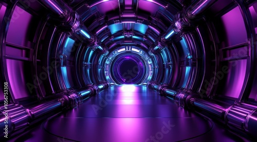 Fototapeta Naklejka Na Ścianę i Meble -  Glowing Purple Futuristic Tunnel