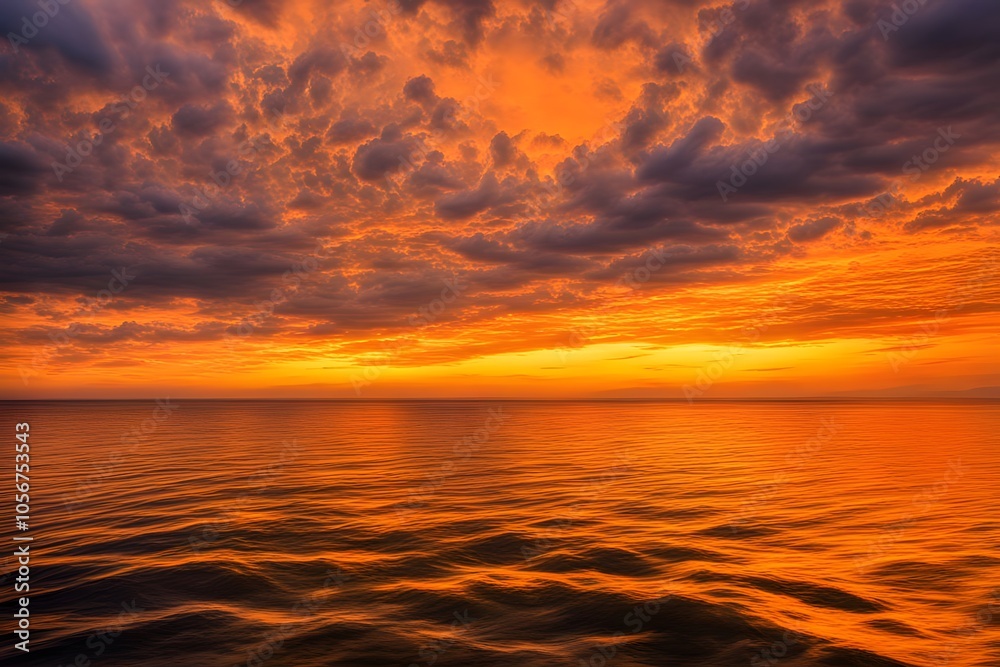 A golden sunset sky over the ocean reflecting vibrant orange and yellow hues on the water, AI Generated A golden sunset sky over the ocean reflecting vibrant orange and yellow hues on the water, AI Generated