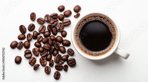 Cup Of Coffee And Beans On White Background