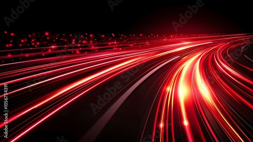 Abstract Red and Yellow Light Trails on Curved Road. Illustration background for presentation 