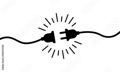 Electric socket with plug icon silhouette. Connection and disconnection concept. Concept of 404 error connection. Electric plug and outlet socket unplugged. PNG transparent background
