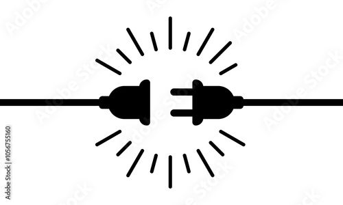 Electric socket with plug icon silhouette. Connection and disconnection concept. Concept of 404 error connection. Electric plug and outlet socket unplugged. Vector illustration
