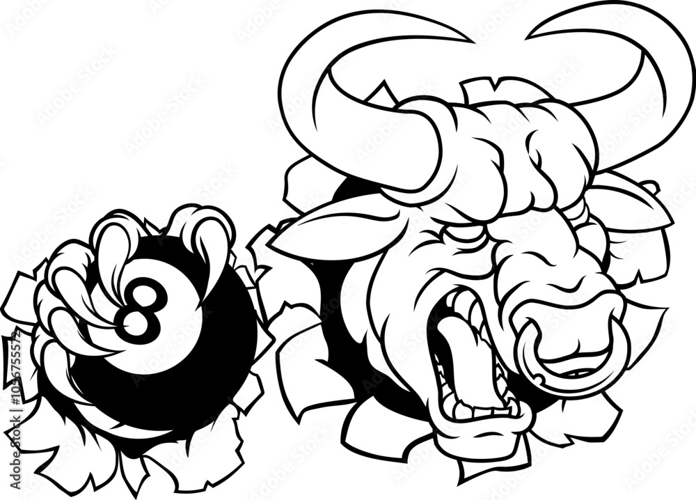 A bull or Minotaur monster longhorn cow angry mean pool mascot cartoon character. A bull or Minotaur monster longhorn cow angry mean pool mascot cartoon character.