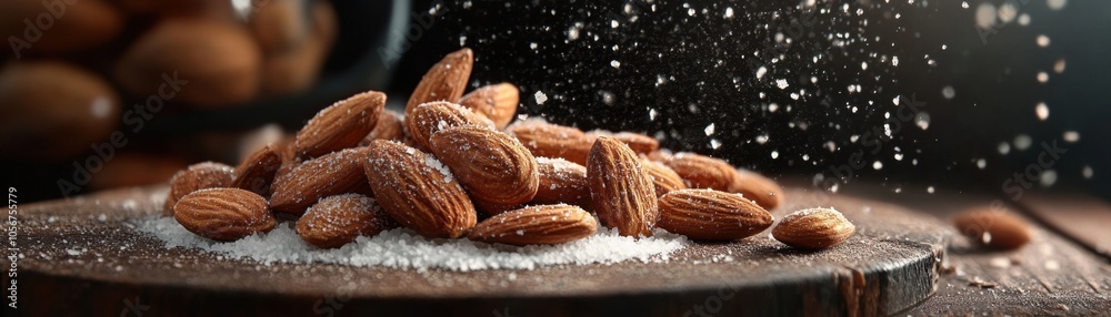 Fototapeta premium Crispy Roasted Almonds with Sea Salt Healthy Fats, Crunchy Snack, Superfood Goodness Deliciously Salty Satisfying, Perfect for On-the-Go Snacking, Meal Prep, and Healthy Eating