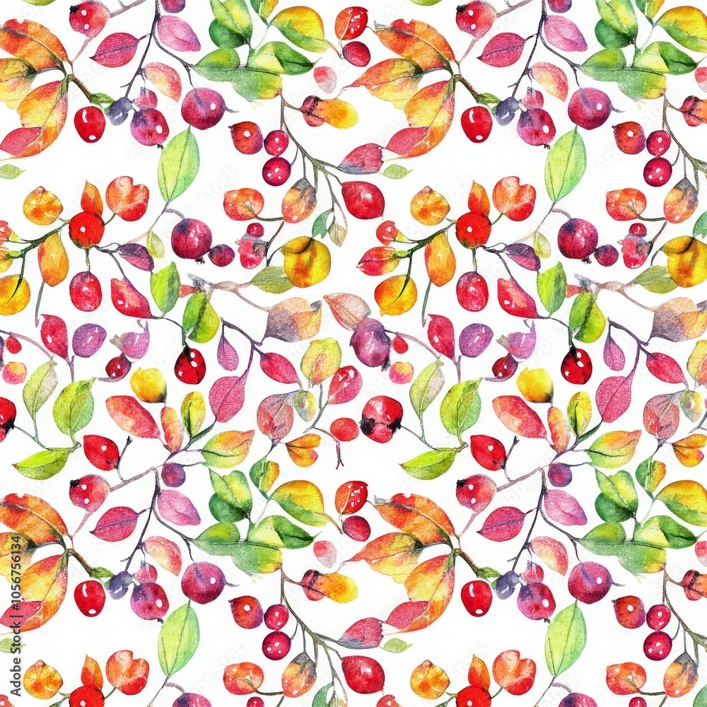 Autumn Berries and Leaves Watercolor Pattern Autumn Berries and Leaves Watercolor Pattern