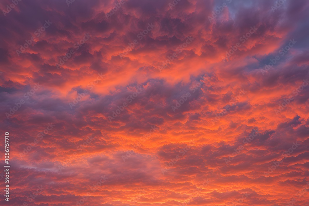 A sky filled with bright orange and pink clouds at sunrise casting a warm light, AI Generated A sky filled with bright orange and pink clouds at sunrise casting a warm light, AI Generated