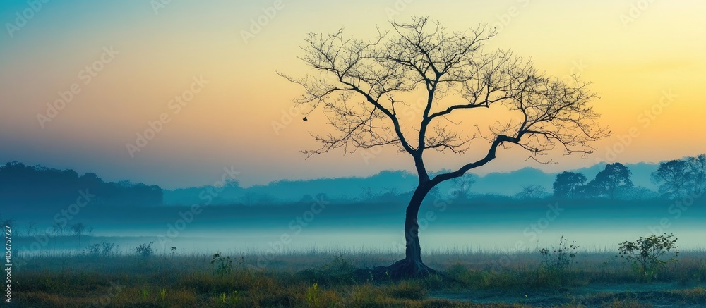 A Leafless Tree Standing Tall In Bird Sanctuary Early Morning