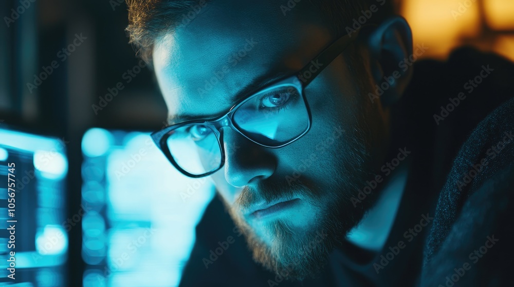 Portrait of a hacker planning a cyber attack on corporate systems from a concealed location Portrait of a hacker planning a cyber attack on corporate systems from a concealed location