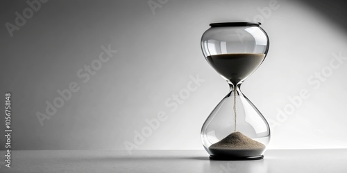 A lone hourglass with a black base sits on a surface, its sand slowly flowing downward, reminding us of the passage of time photo