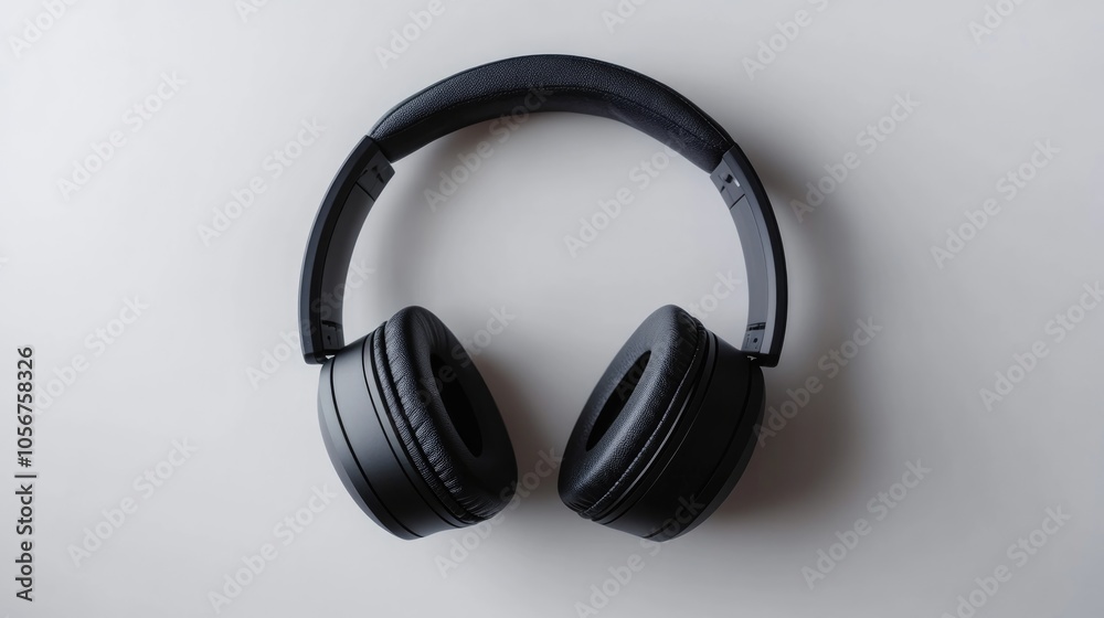 Black over ear headphones placed on a light background featuring ample copy space Black over ear headphones placed on a light background featuring ample copy space
