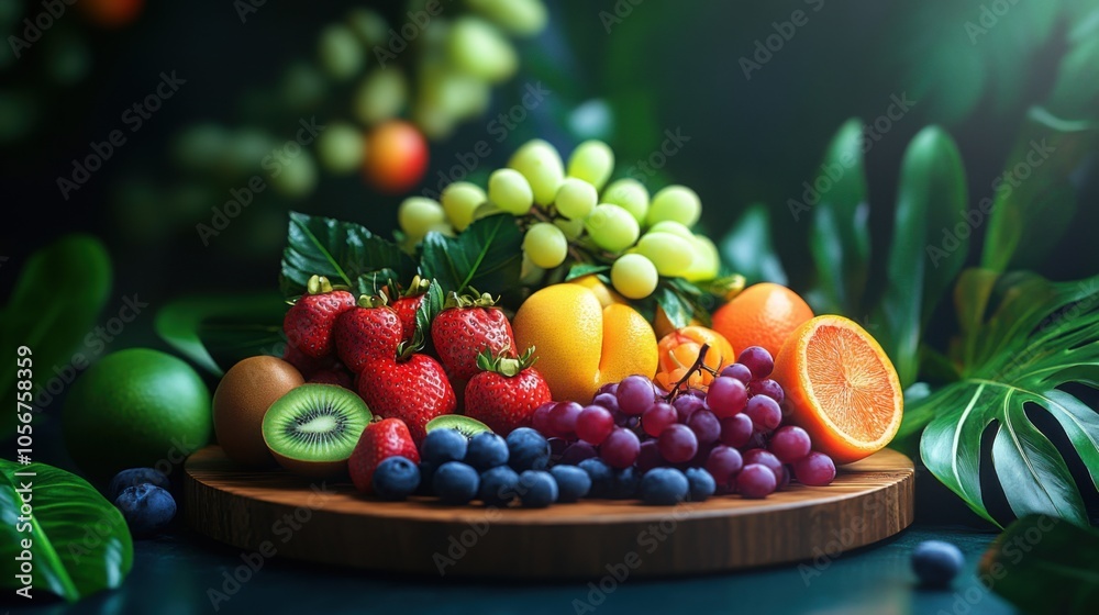 Delicious and Vibrant Tropical Fruits on Wooden Plate A Perfect Summer Snack for Clean Eating and Vegan Nutrition Delicious and Vibrant Tropical Fruits on Wooden Plate A Perfect Summer Snack for Clean Eating and Vegan Nutrition