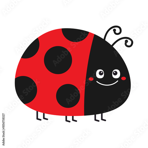 Lady bug, lady bird. Cute cartoon kawaii funny baby character. Black and red insect icon. Happy Valentines Day. Card Sticker print. Childish style. Flat design. White background. Isolated. Vector