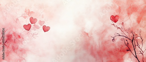 Design a romantic copy space background for Valentine's Day, featuring soft pink and red hues, delicate hearts, and elegant floral accents, creating the perfect canvas for heartfelt messages of love