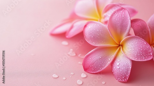 Pink tropical frangipani orchid on a pink backdrop for a spa concept mockup