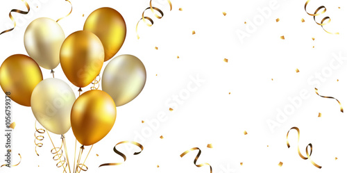 Gold balloons and glitter background
