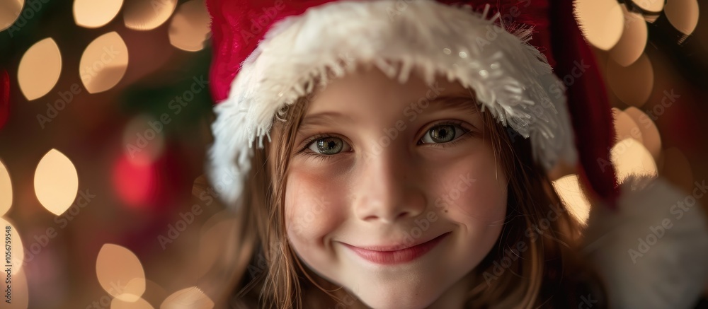 Close Up Portrait Of Smiling Girl Wearing Santa Hat Close Up Portrait Of Smiling Girl Wearing Santa Hat