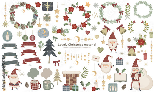 いろんなクリスマスの手描き素材セット