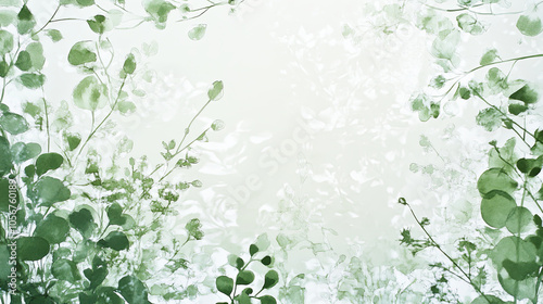 serene organic botanical frame featuring green leaves and delicate foliage, creating calming atmosphere. Perfect for nature themed designs