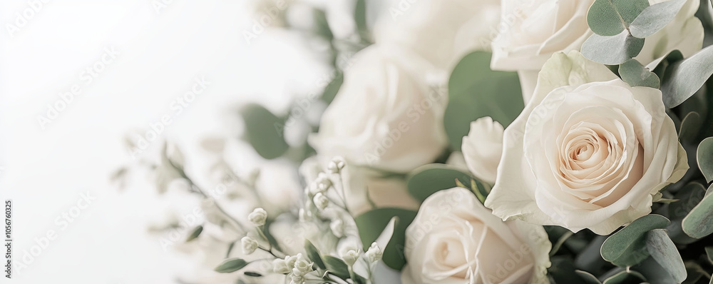 Elegant white roses with greenery create serene floral arrangement, perfect for weddings or special occasions, evoking feelings of love and tranquility Elegant white roses with greenery create serene floral arrangement, perfect for weddings or special occasions, evoking feelings of love and tranquility