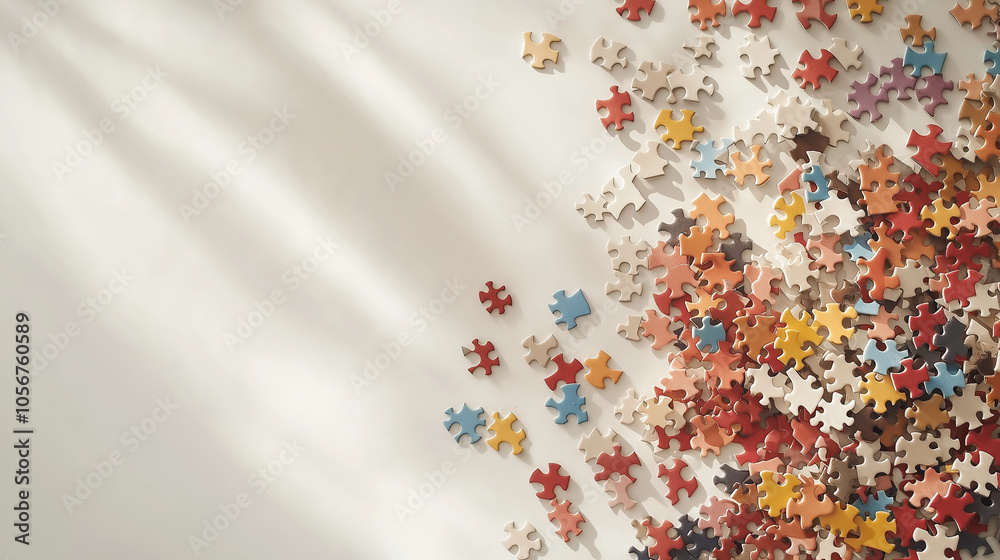 Scattered jigsaw puzzle pieces Scattered jigsaw puzzle pieces