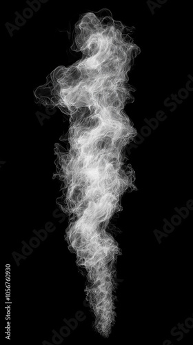 Smoke trail, thin and swirling with intricate details, white smoke on a dark backdrop