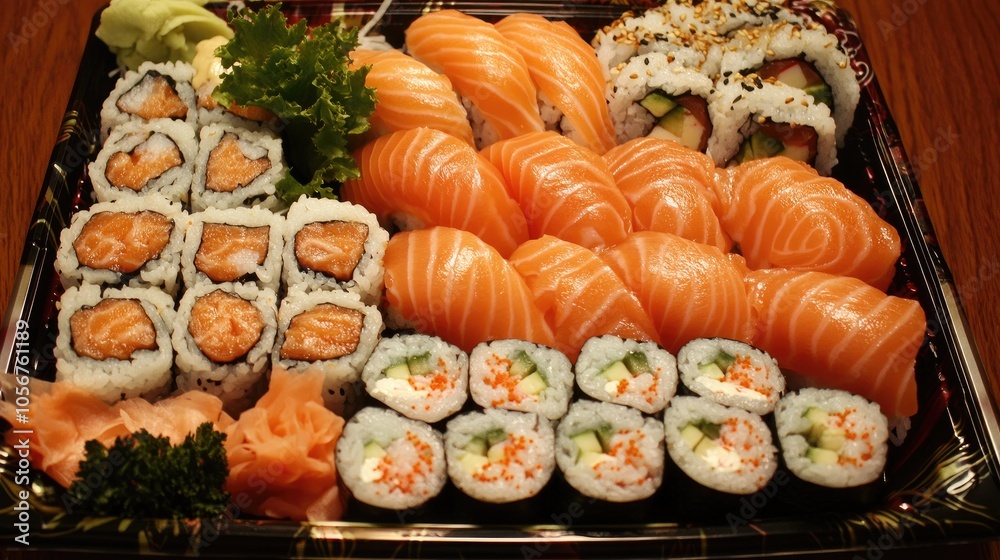 Fresh Sushi Platter with Assorted Rolls and Fish Slice Fresh Sushi Platter with Assorted Rolls and Fish Slice